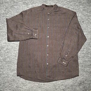 Jhane Barnes Shirt Mens XL‎ Multicolor Stripe Button Long Sleeve No-Collar